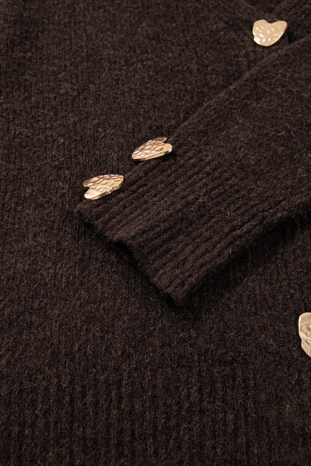 Chicory Coffee Heart Metal Button V Neck Cardigan Sweater