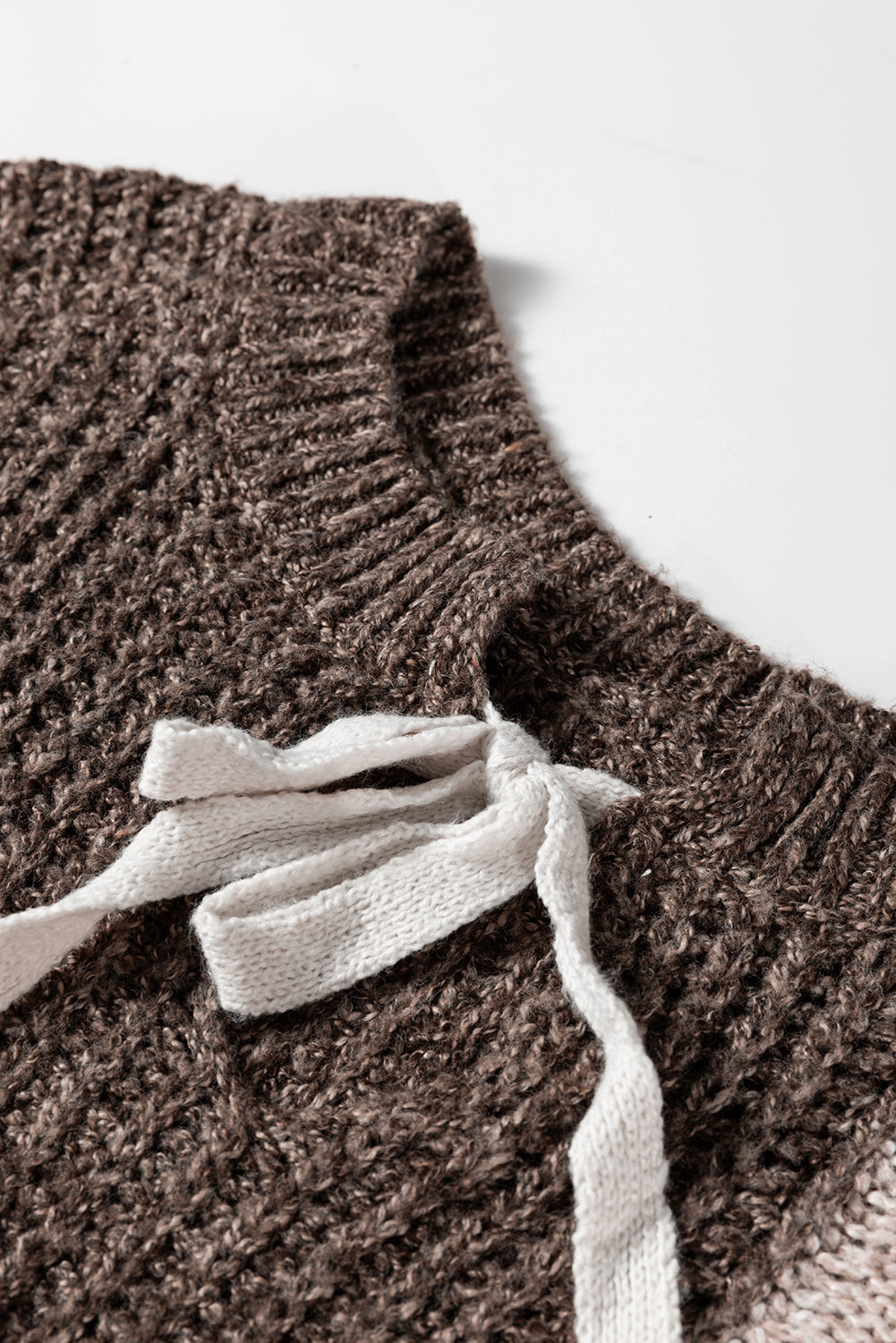 Brown Color Block Patchwork Knotted Back Loose Fit Sweater