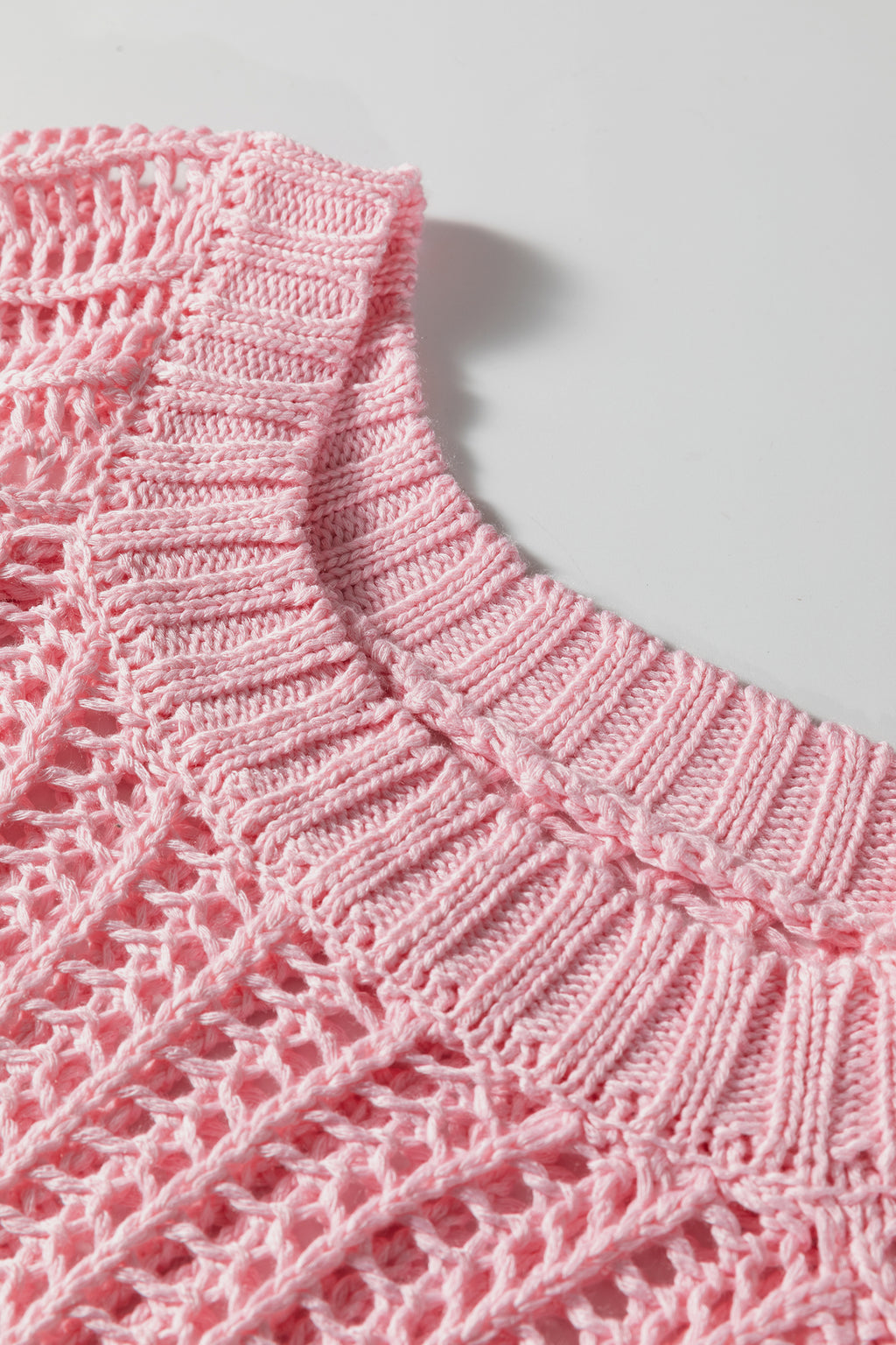Apricot Plus Size Open Knit Bow Tie Short Sleeve Sweater