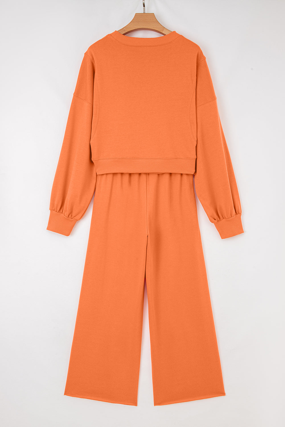 Flamingo Drop Shoulder Puff Sleeve Crop Pullover Drawstring Wide Leg Pants Set