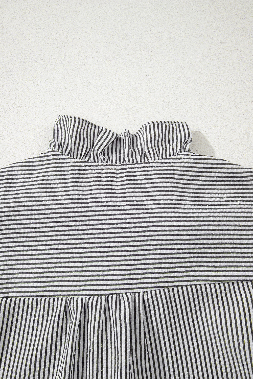 White Striped Ruffle Short Bubble Sleeve Shirt