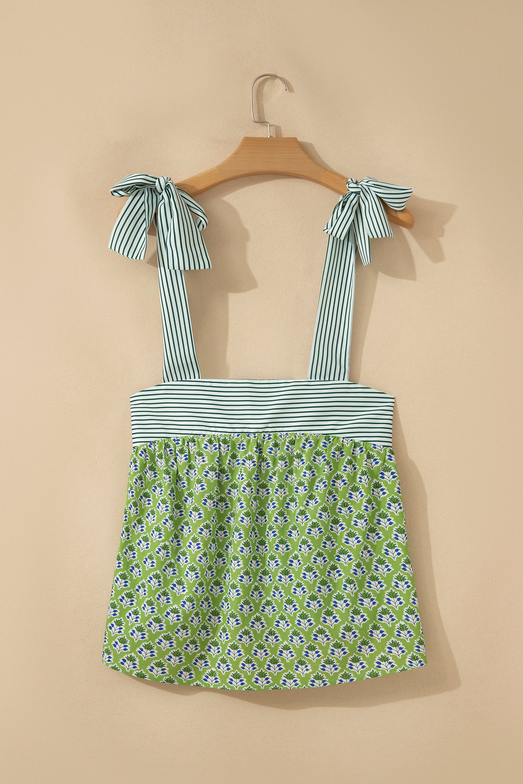 Green Fashion Printed Knot Straps Babydoll Tank Top