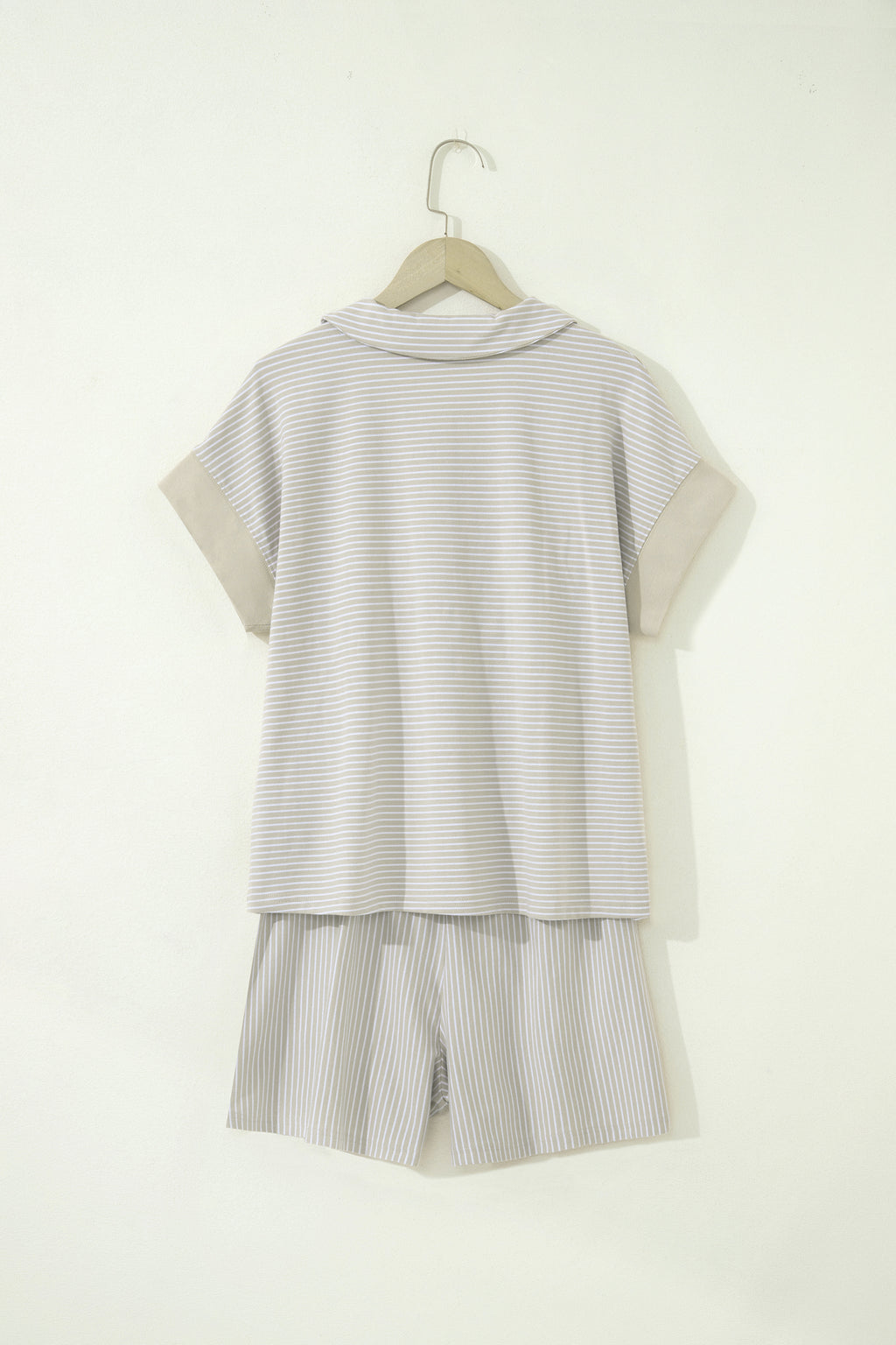Pink Stripe Dolman Sleeve Polo Shirt and Drawstring Shorts Set