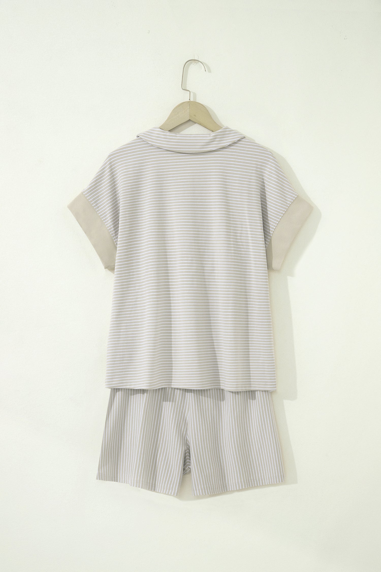 Pink Stripe Dolman Sleeve Polo Shirt and Drawstring Shorts Set