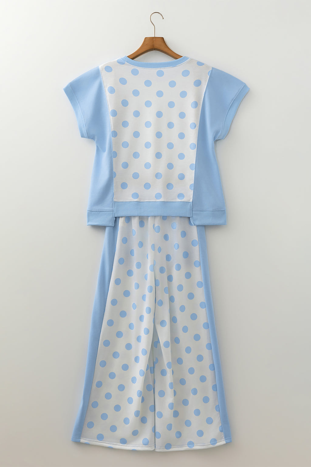 Green Color Block Patchwork Polka Dot Wide Leg Pant Set