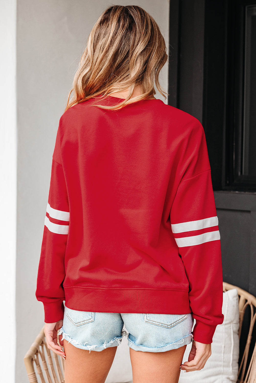 Fiery Red Varsity Striped Detail Drop Shoulder Oversized Sweatshirt