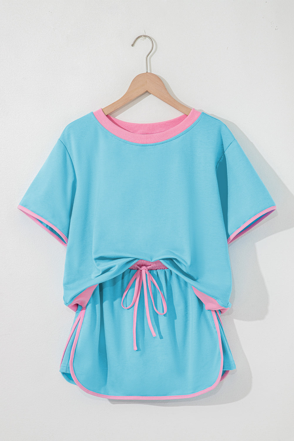Evergreen Colorblock Edge Drop Shoulder T Shirt and Skirt 2Pcs Set
