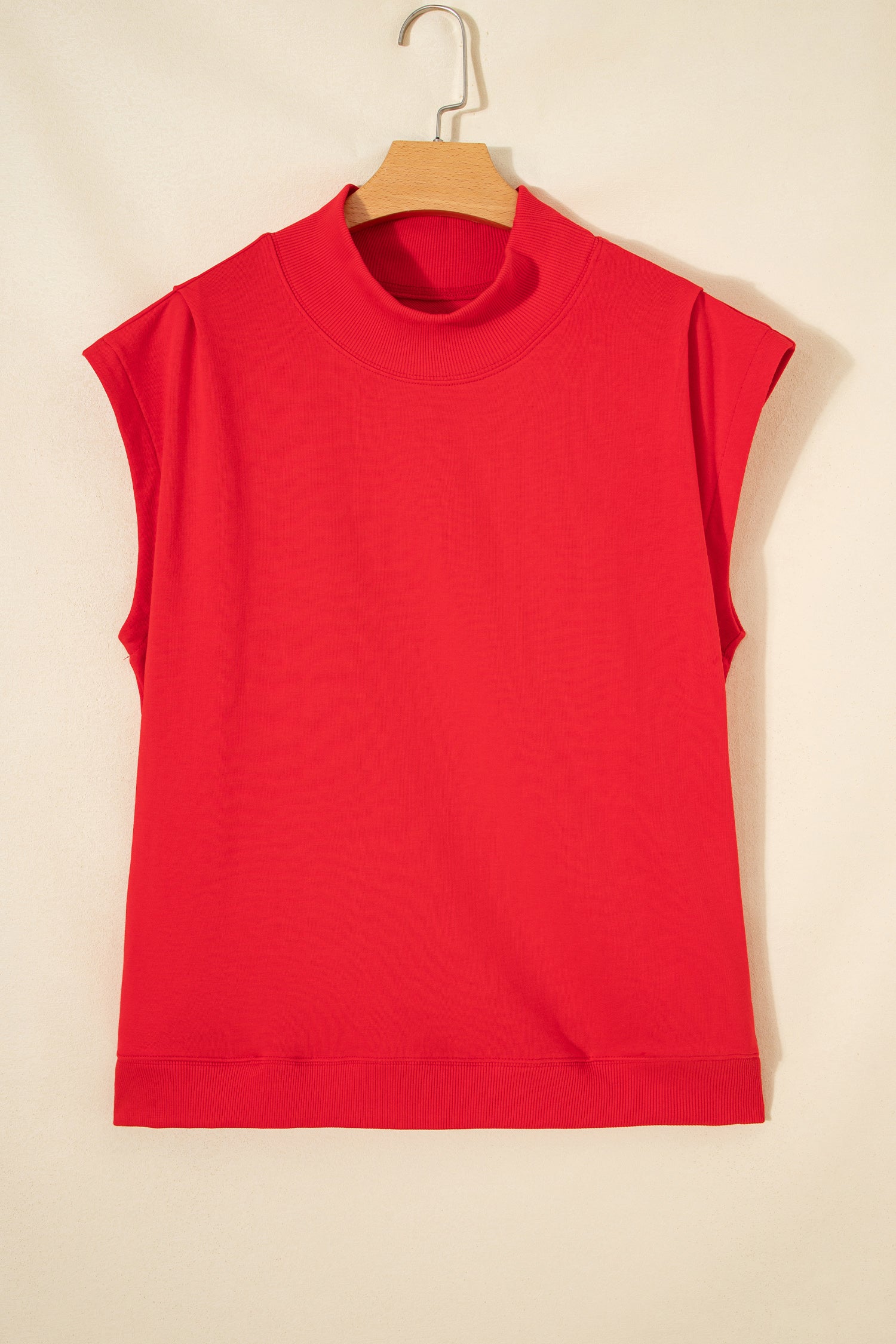 Pink Solid Color High Neck Cap Sleeve Loose Top