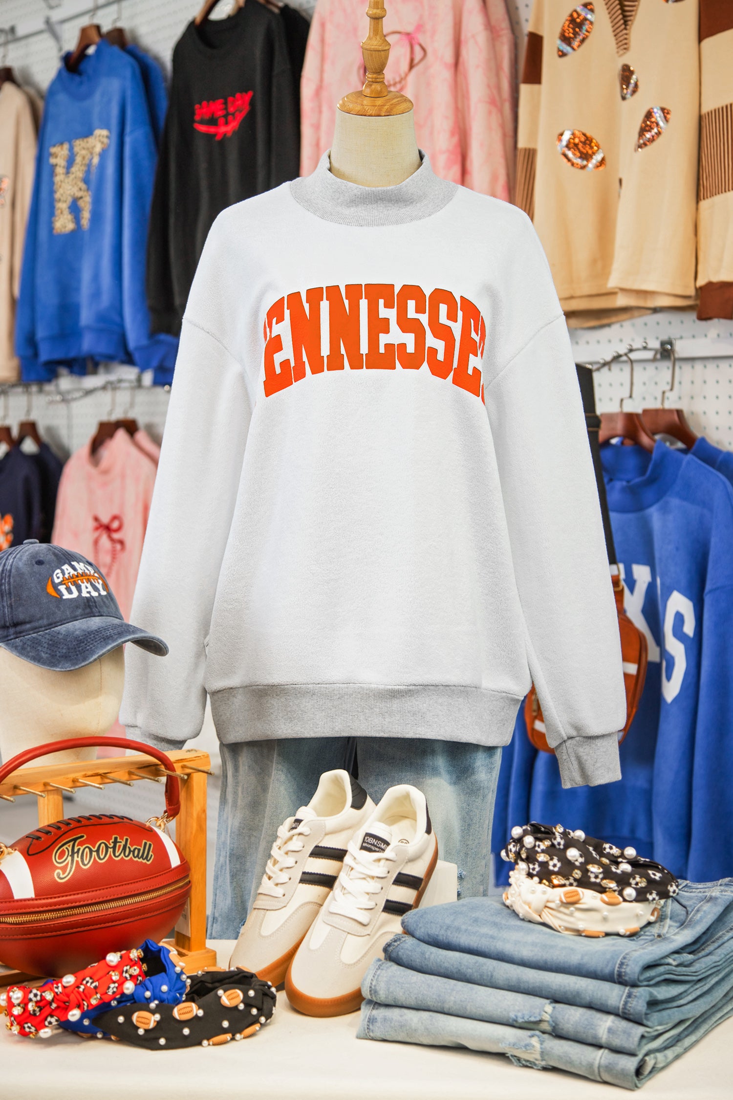 Light Grey TN TENNESSEE Double Printed Reversible Mock Neck Sweatshirt