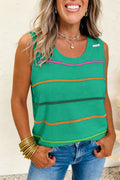 Green Stripe Round Neck Knitted Sweater Tank