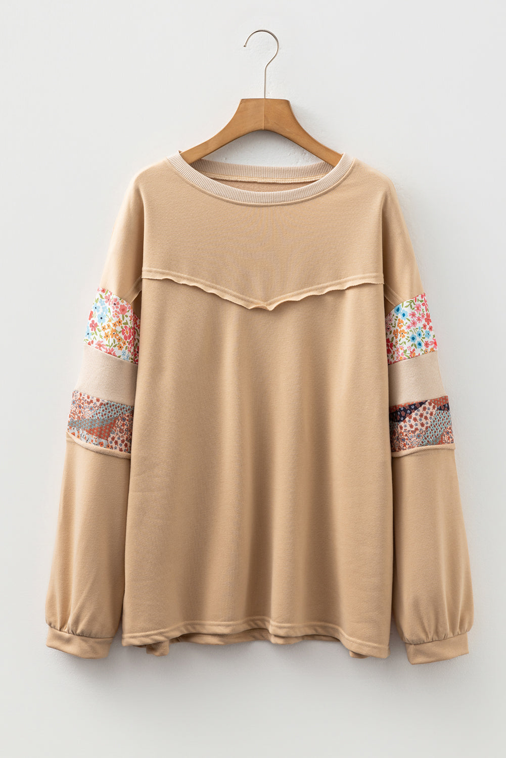 Blue Exposed Seam Floral Mixed Patchwork Relaxed Plus Size Top