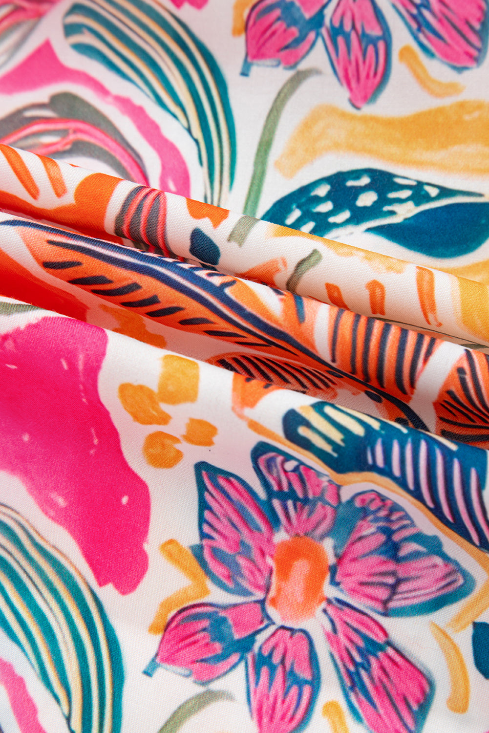 Rose Tropical Vacation Vibe Printed Button Up Short Sleeve Shirt