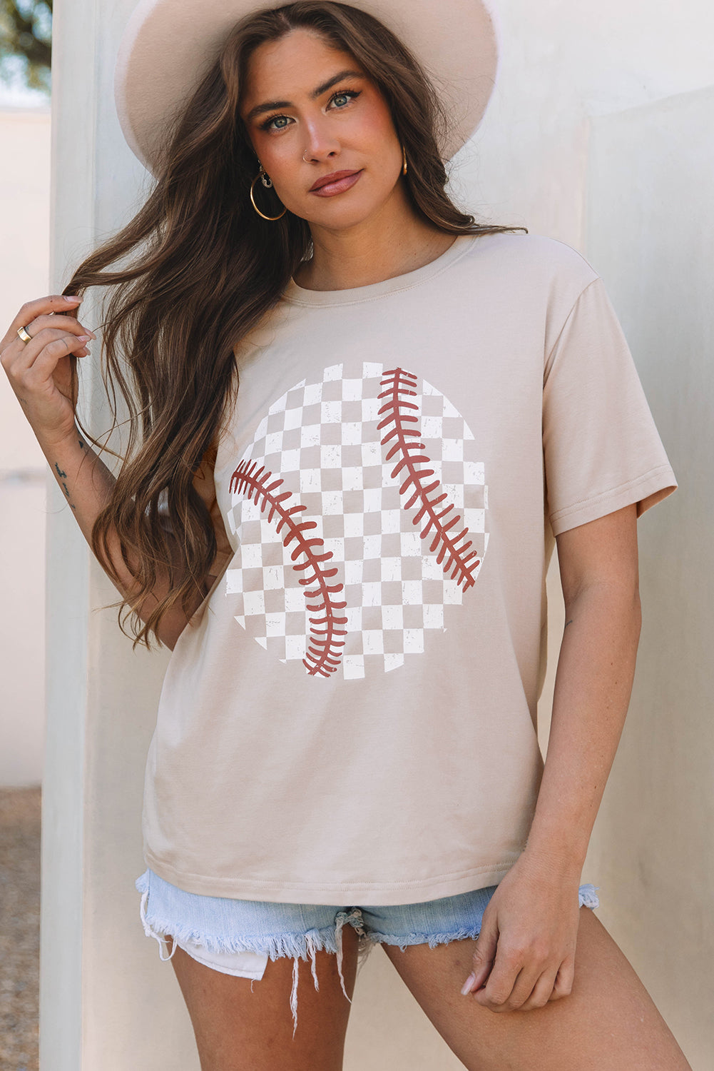 Gray Checkered Baseball Graphic Tee