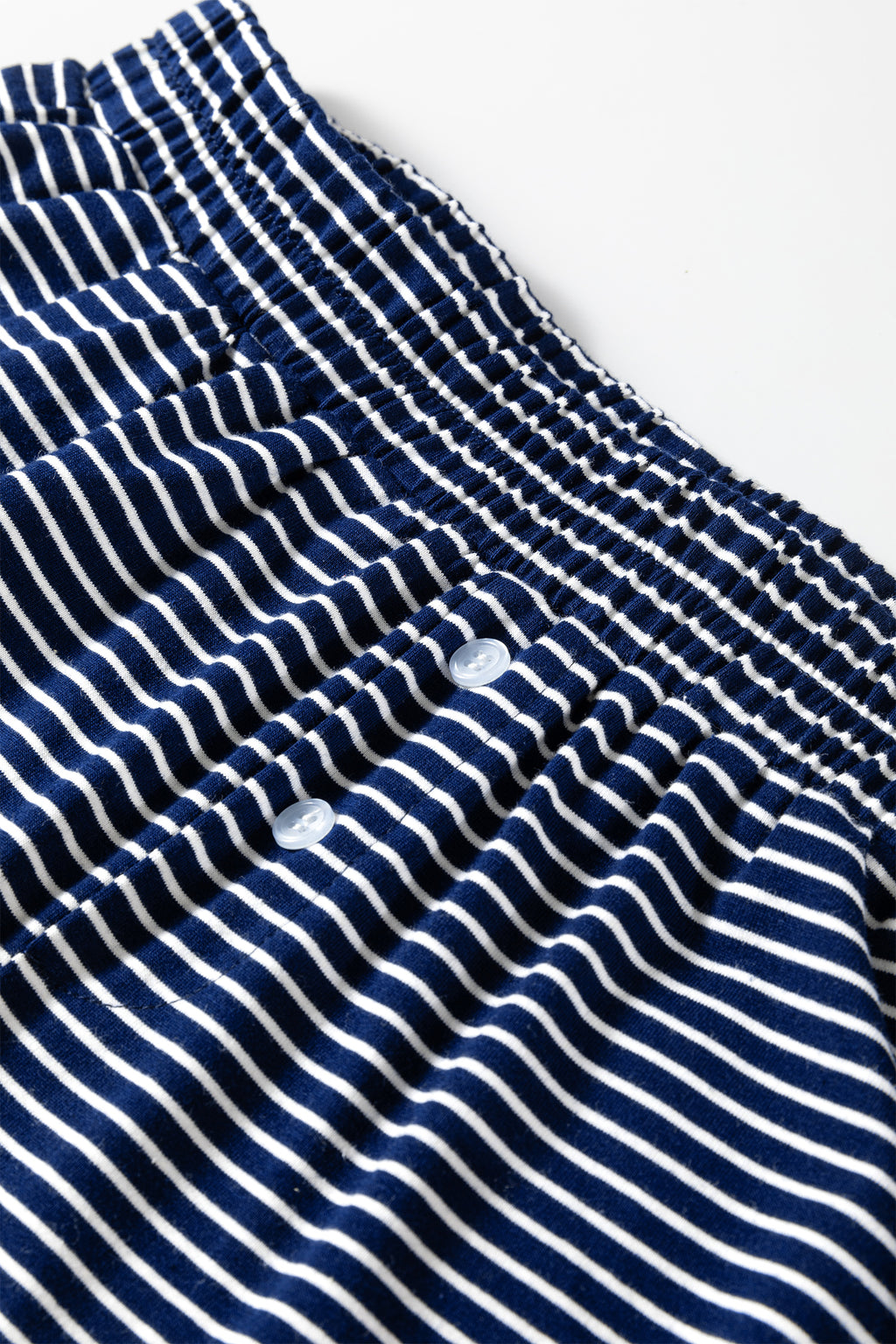 Blue Stripe Drop Shoulder Round Neck Long Sleeve Tee and Buttoned Shorts 2pcs Lounge Set
