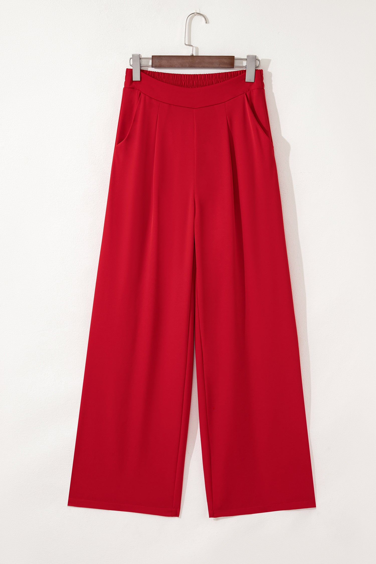 Black Pleated Detail Pull On High Elastic Waist Loose Straight Pants