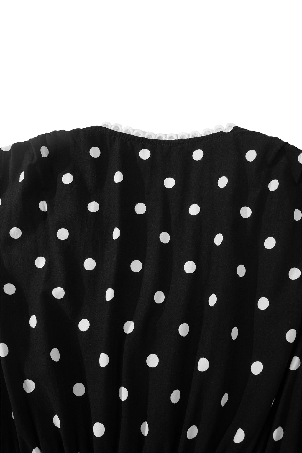 Black Polka Dot Print Contrast Trim V Neck Zip Up Sleeveless Dress