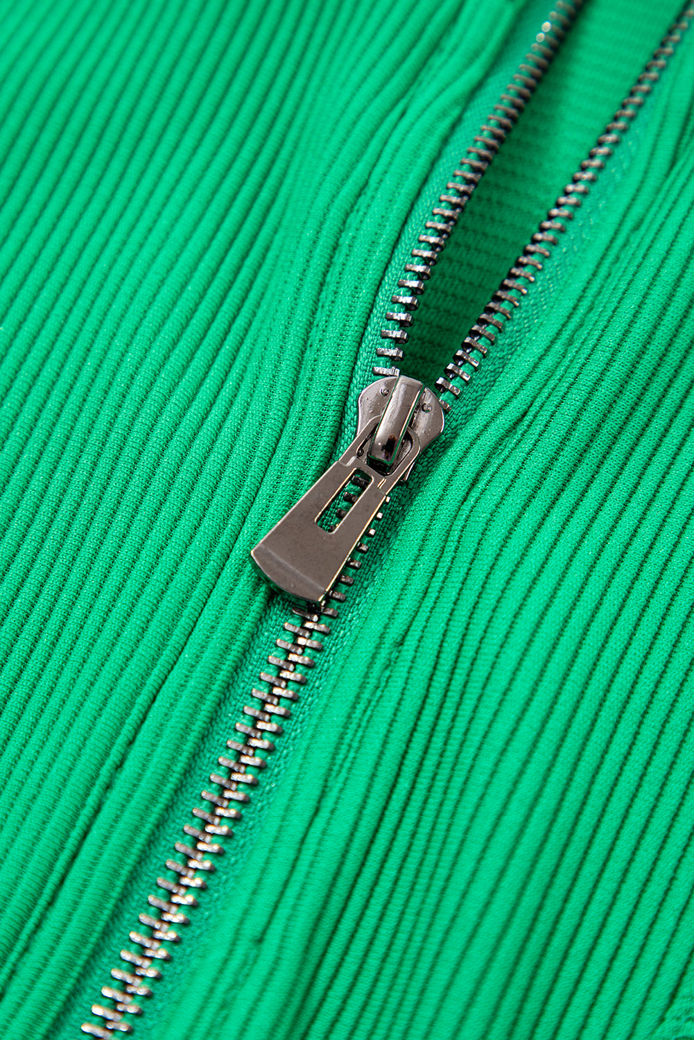 Bright Green Textured Short Sleeve Half Zip Drawstring Waist Romper