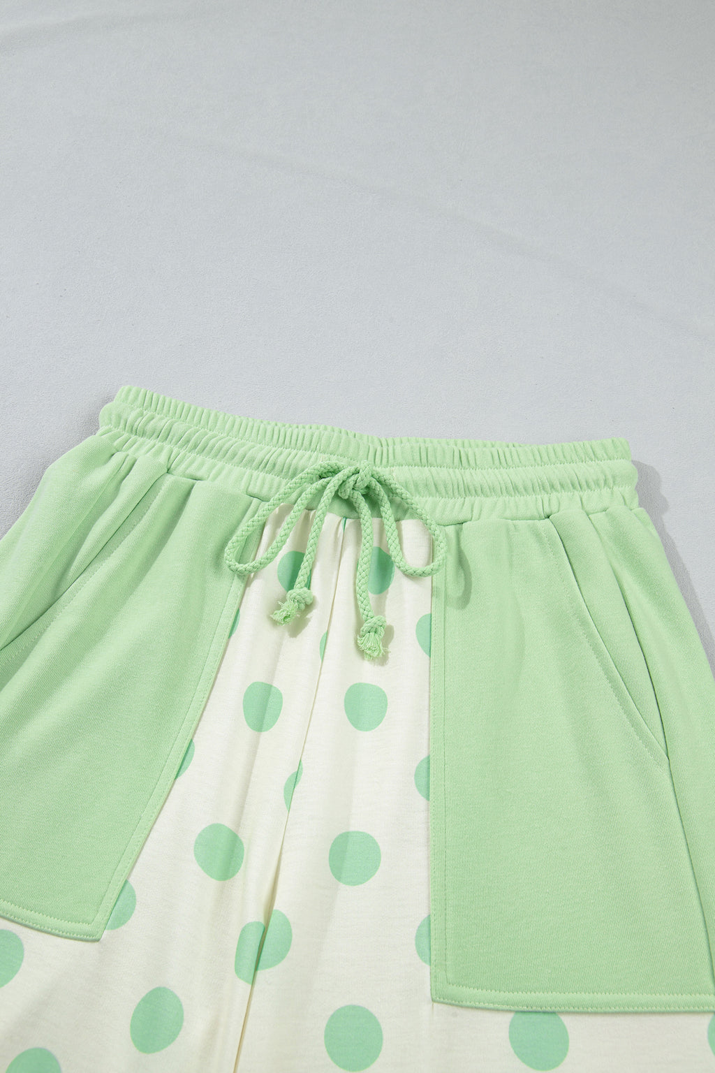 Green Color Block Patchwork Polka Dot Wide Leg Pant Set