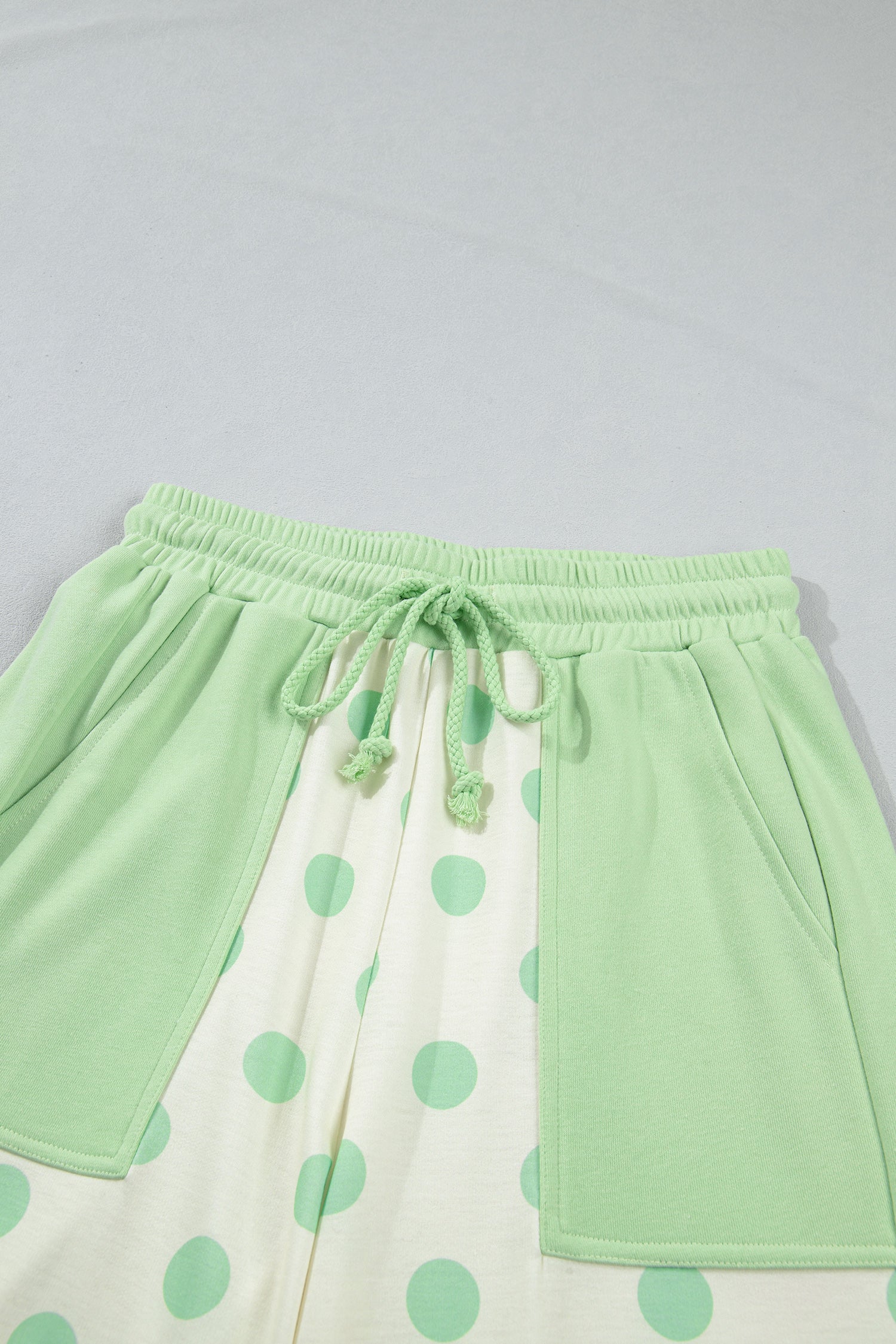 Green Color Block Patchwork Polka Dot Wide Leg Pant Set