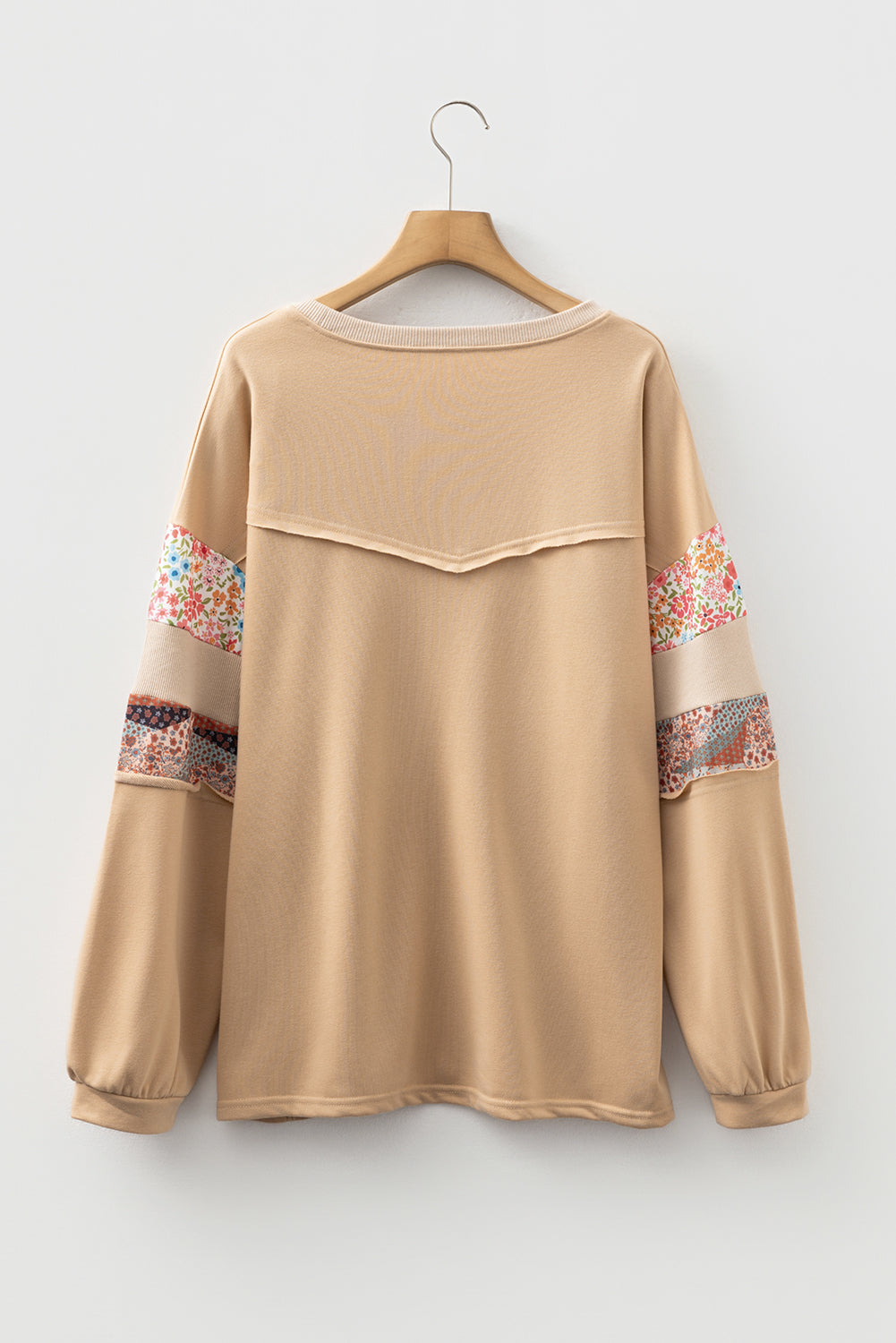 Blue Exposed Seam Floral Mixed Patchwork Relaxed Plus Size Top