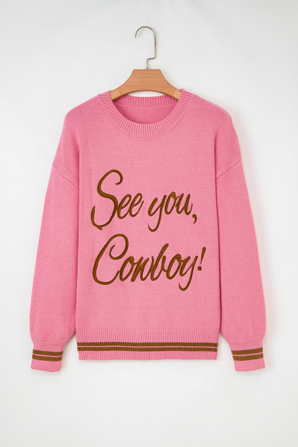Peach Blossom See You Cowboy Embroidered Western Graphic Sweater