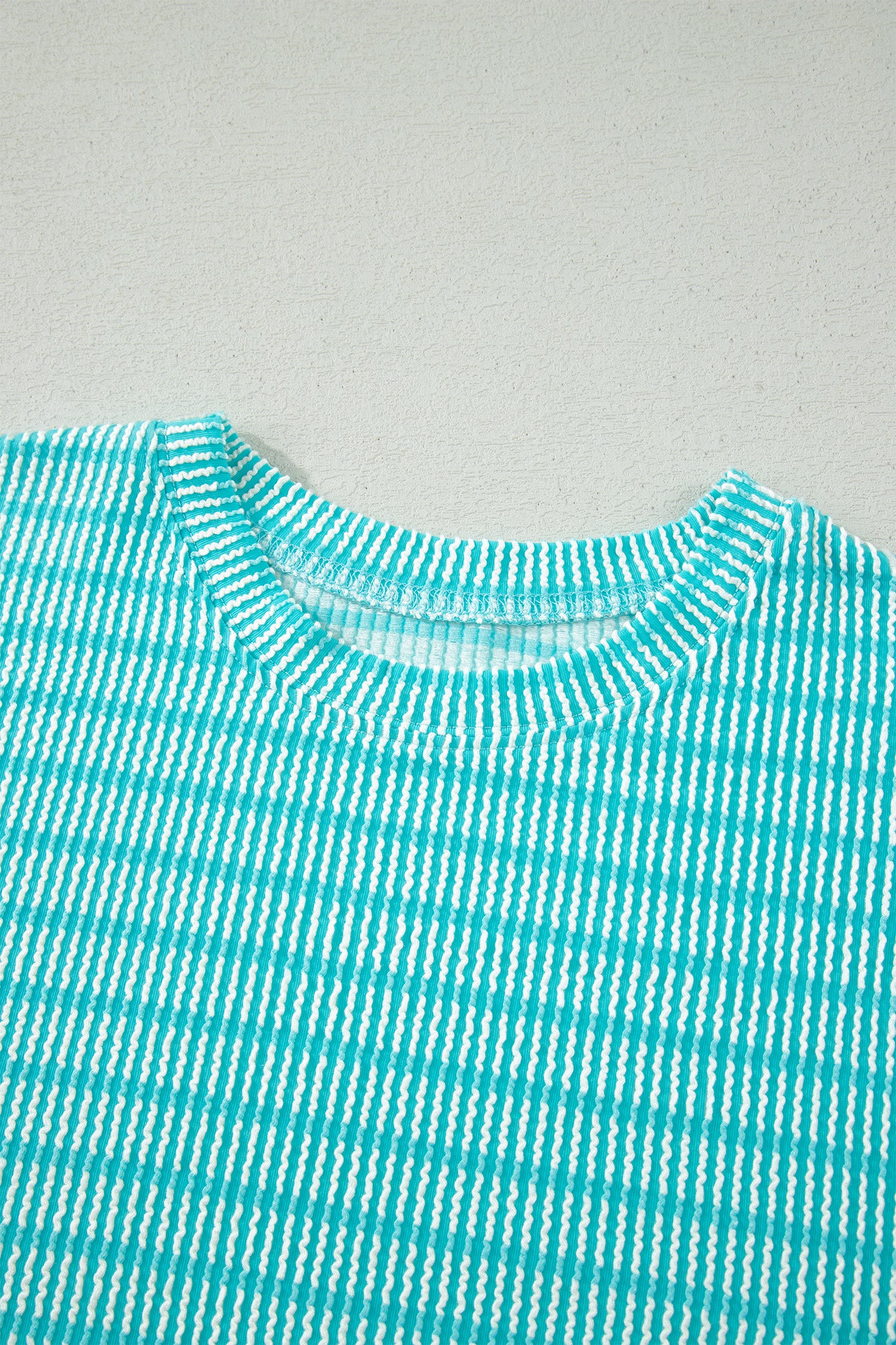 Rose Stripe Raised Rib Loose Tee Drawstring Elastic Waist 2pcs Short Set