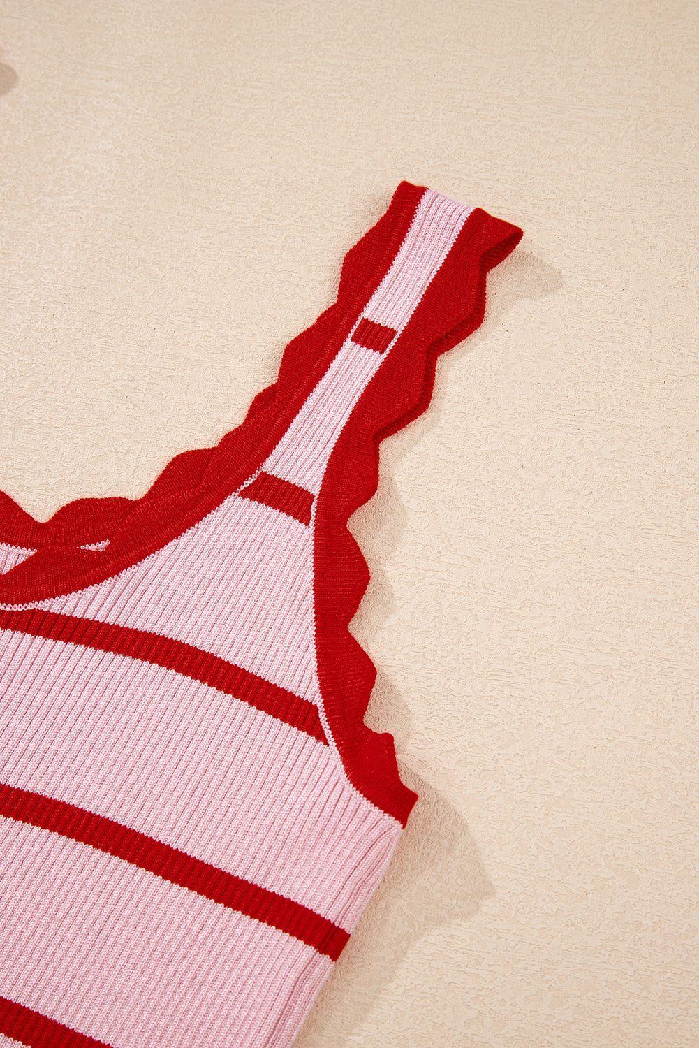 Rose Stripe Striped Scalloped Edge U Neck Sleeveless Sweater Vest