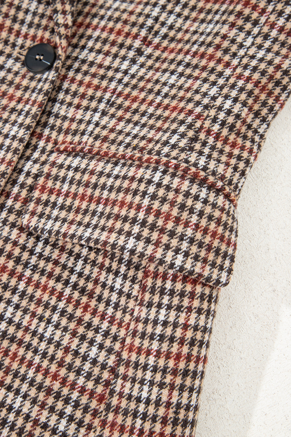 Brown Houndstooth Lapel Collar Blazer