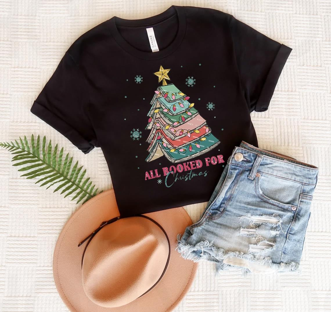 All Booked for Christmas graphic tee
