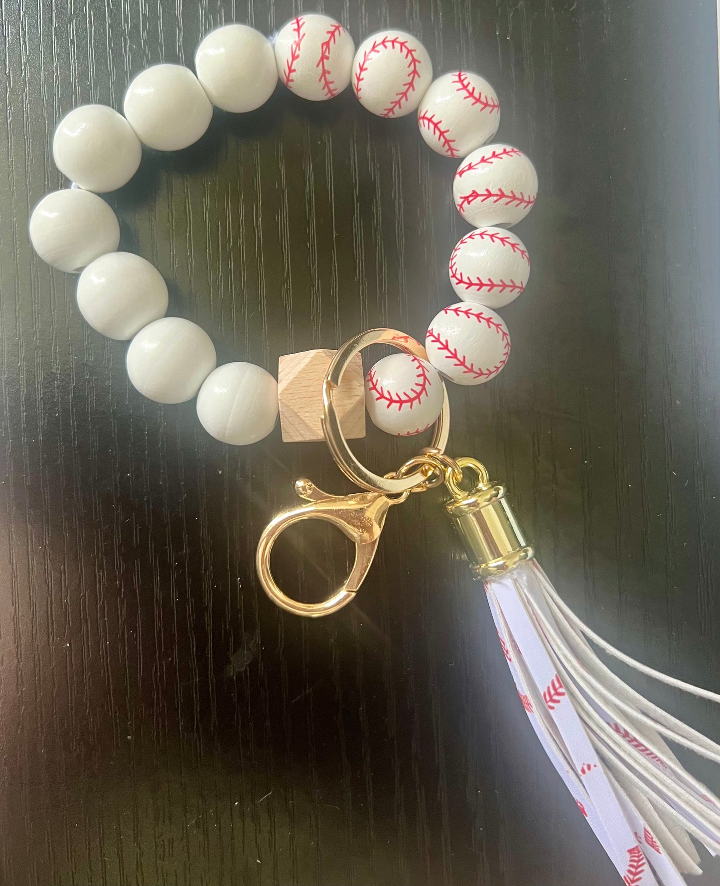 Baseball themed bracelet keychain