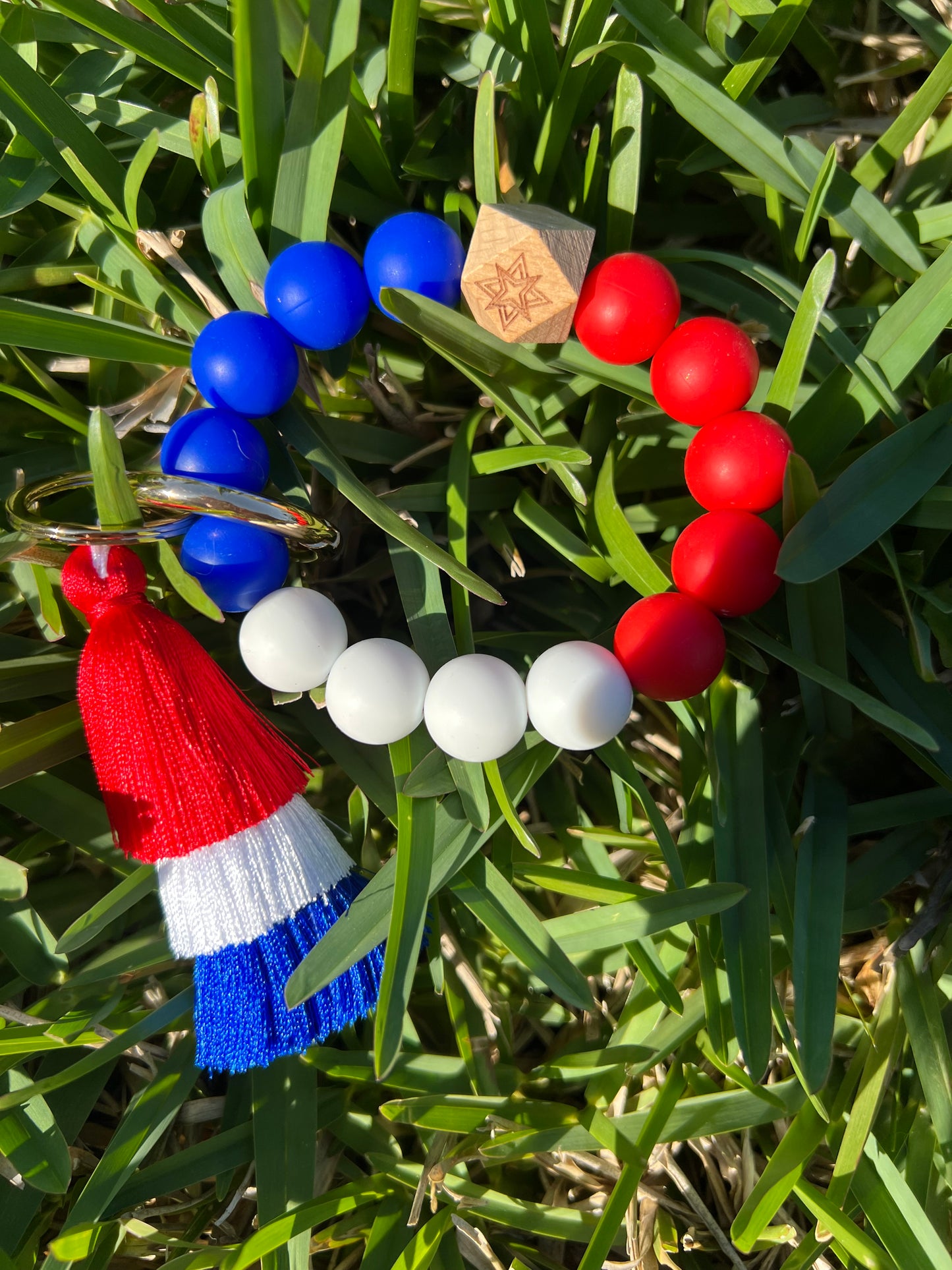 Colorful Beads Tassle Bracelet  Red, White and Blue