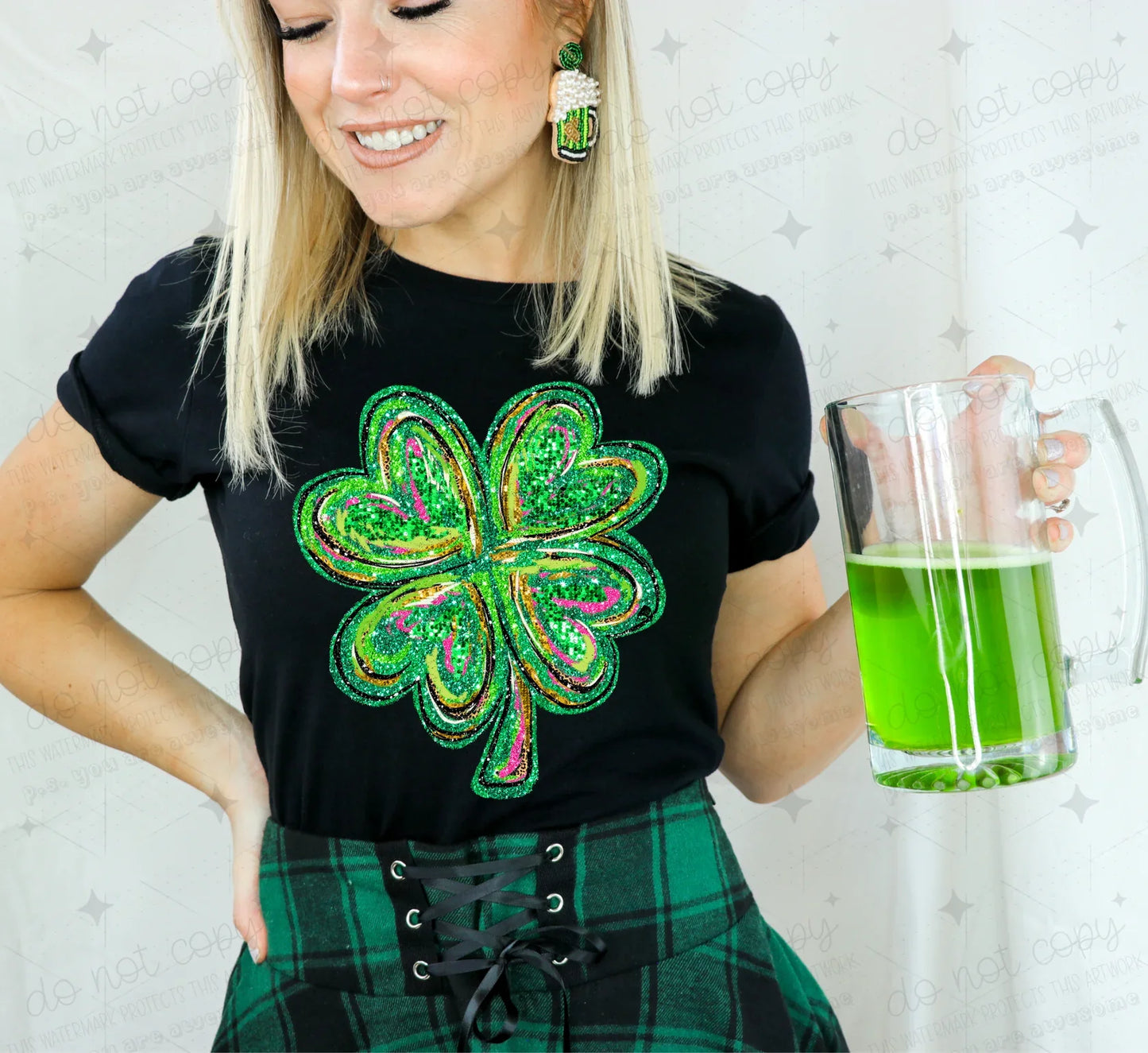 Faux Glitter Shamrock Completed Tee