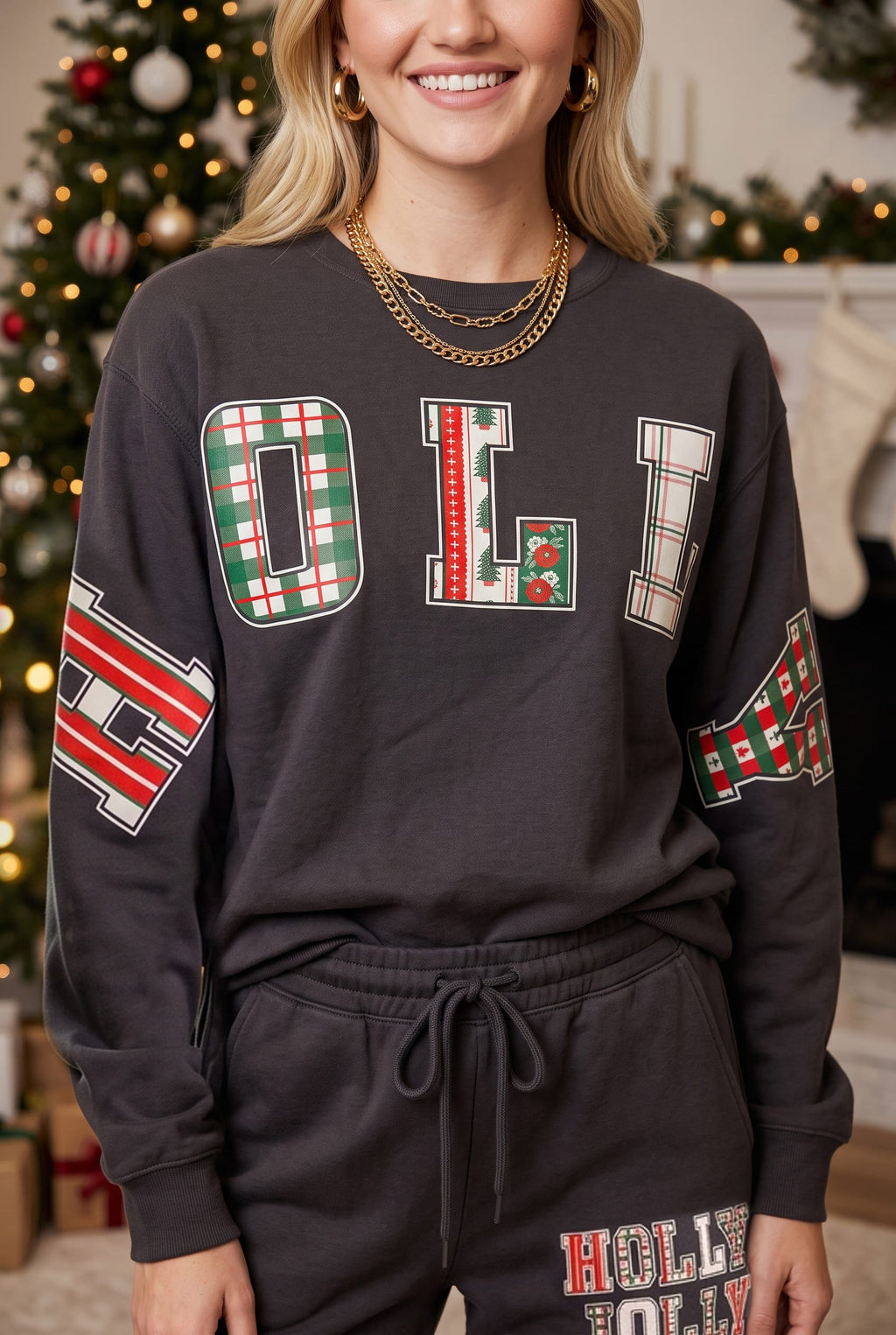 Holly Jolly Patch Charcoal Sweatshirt