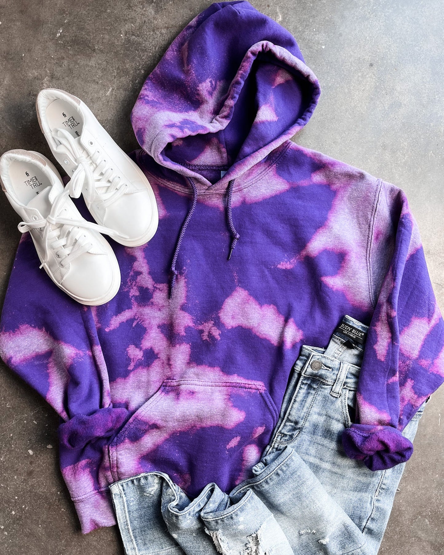 Purple Hooded Bleached Sweatshirt