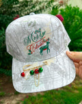 Vintage Merry Christmas With Reindeer Washed Camo Canvas Trucker