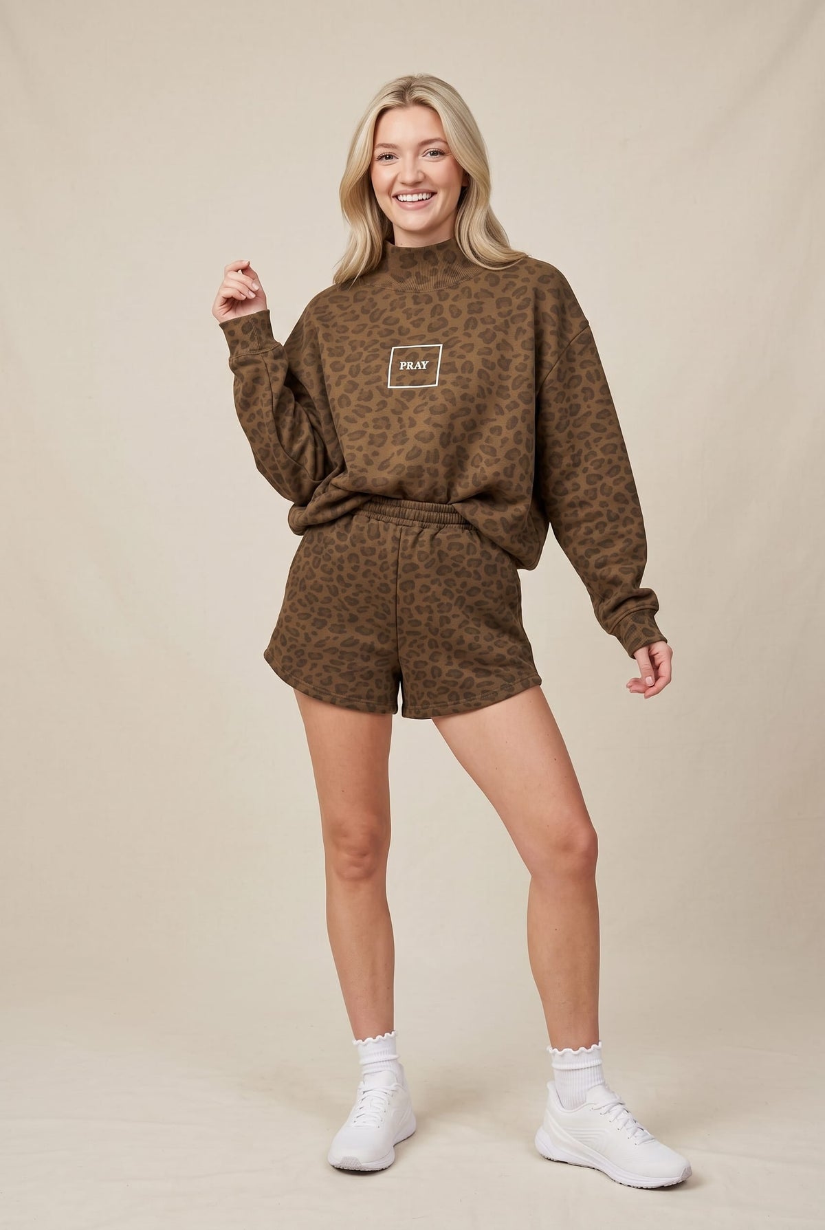 PREORDER ITEM (Estimated ship date 11/10) PRAY Brown Leopard Mock Neck Sweatshirt