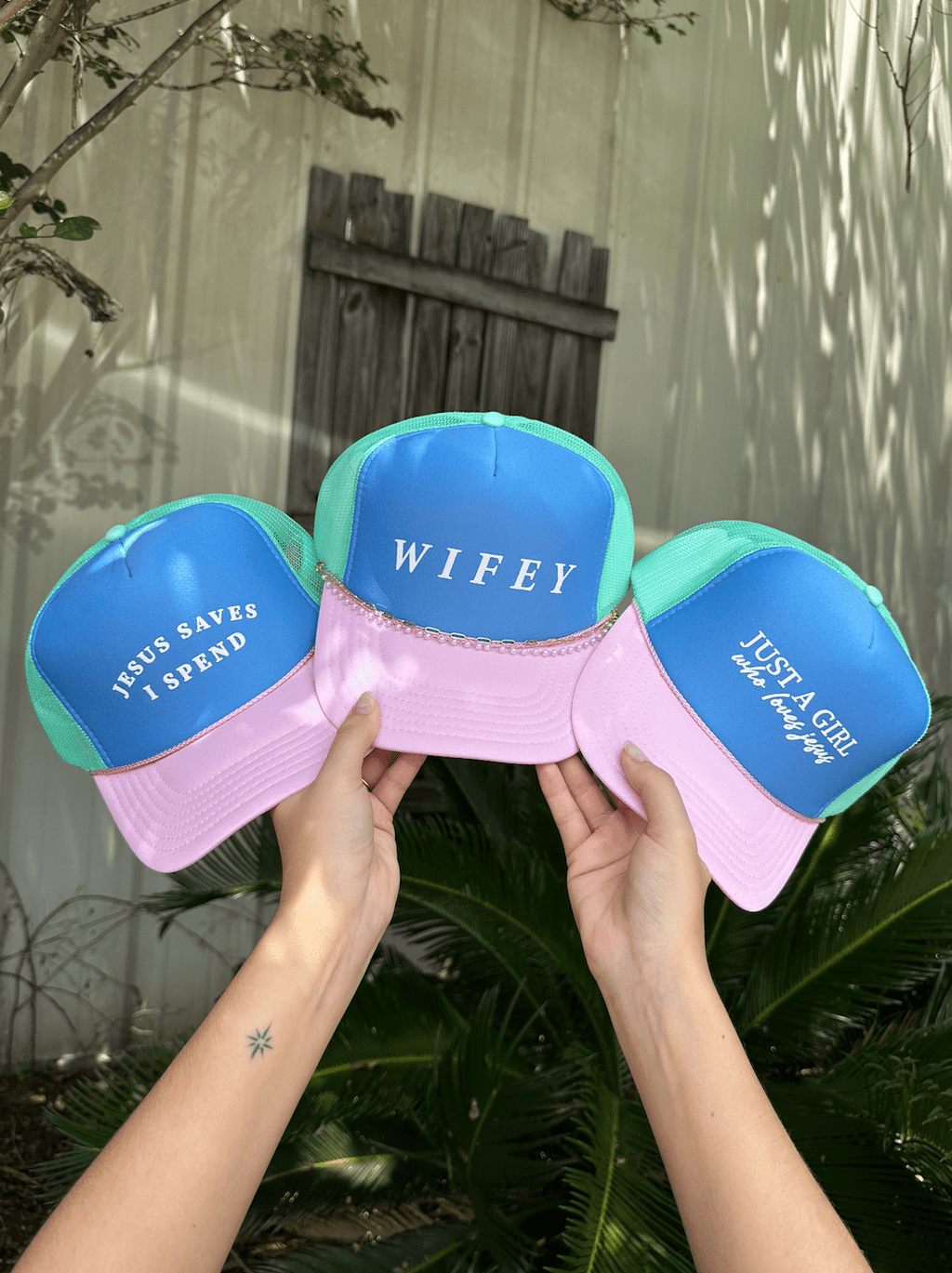 Jesus Saves Multi Trucker Hat (Carolina Blue)