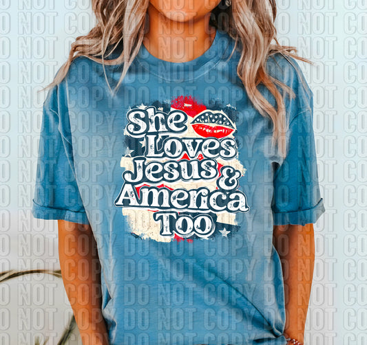 She Loves Jesus & America Too Graphic tee