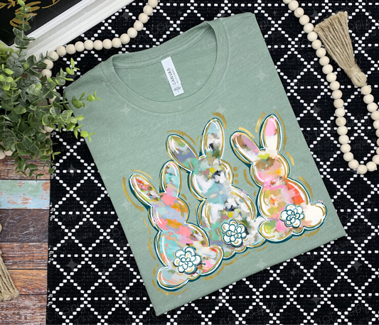 Watercolor Bunny Trio Completed Tee