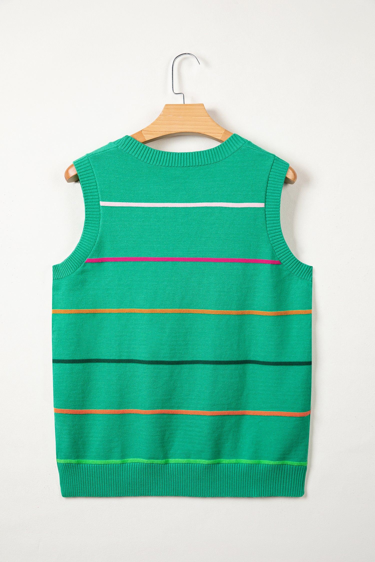 Green Stripe Round Neck Knitted Sweater Tank
