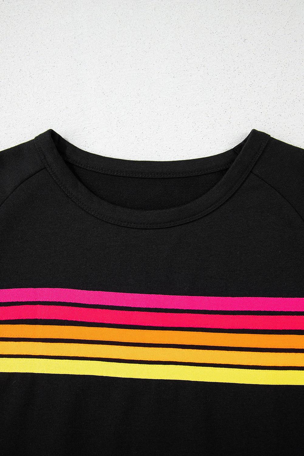 Black Striped Patch Front Casual Tee