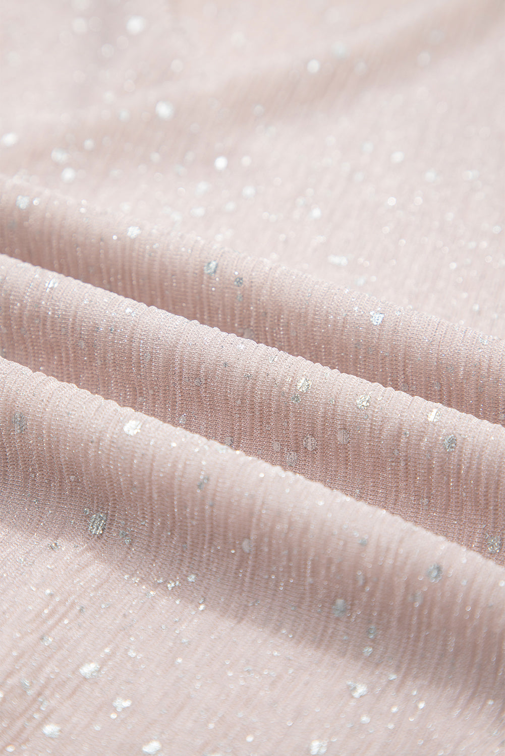 Light Pink V Neck Sequin Plisse Long Sleeve Blouse