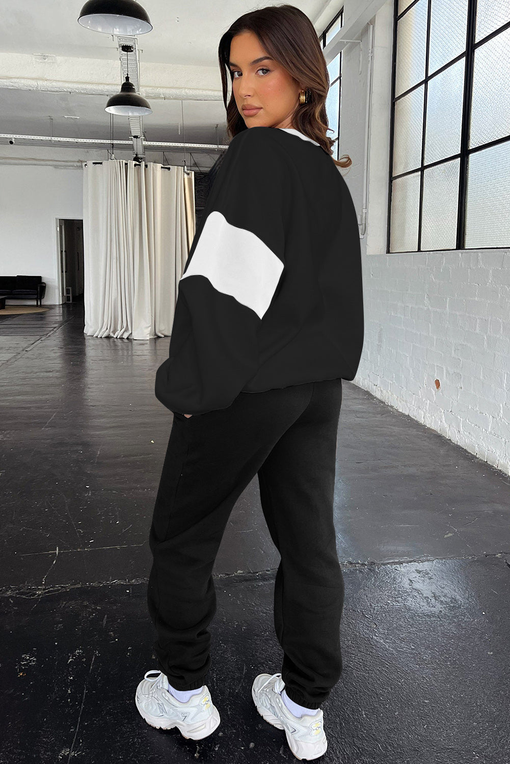 Navy Blue Drop Shoulder Loose Sweatshirt and Joggers Active Set