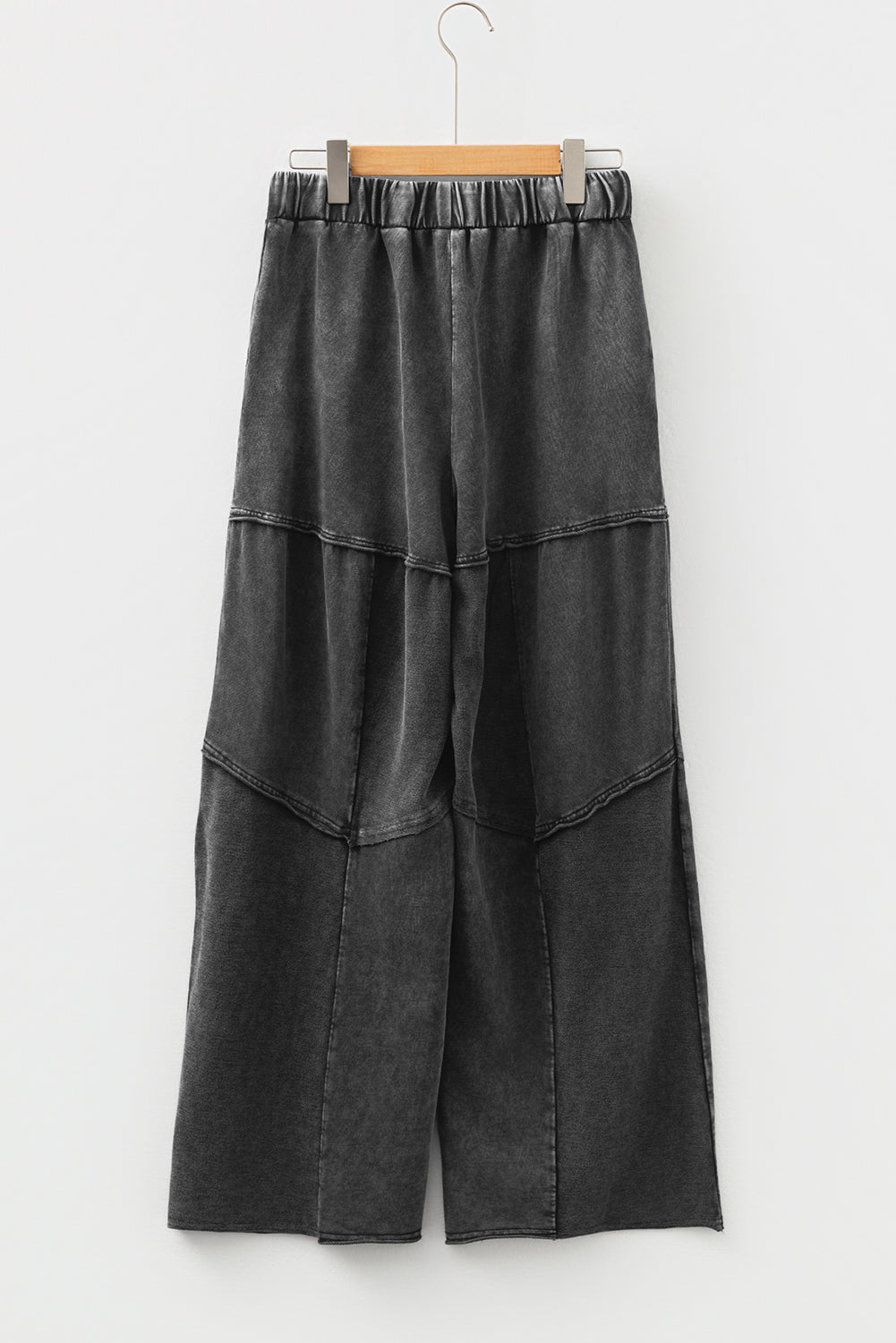 Straw Yellow Mineral Wash Tiered Wide Leg Patchwork Drawstring Pants