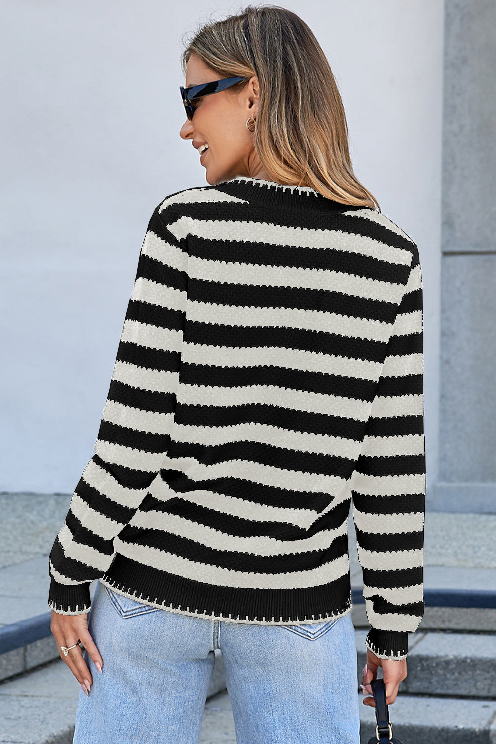 Apricot Stripe Chic Golden Button Cardigan Sweater