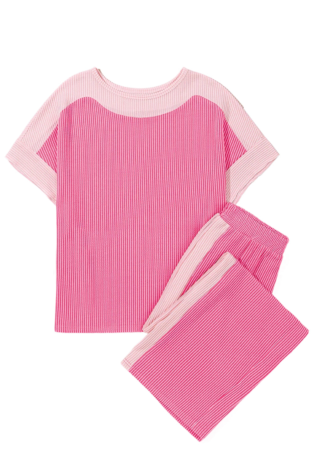 Sachet Pink 2-tone Colorblock Patchwork Corded 2pcs Outfit