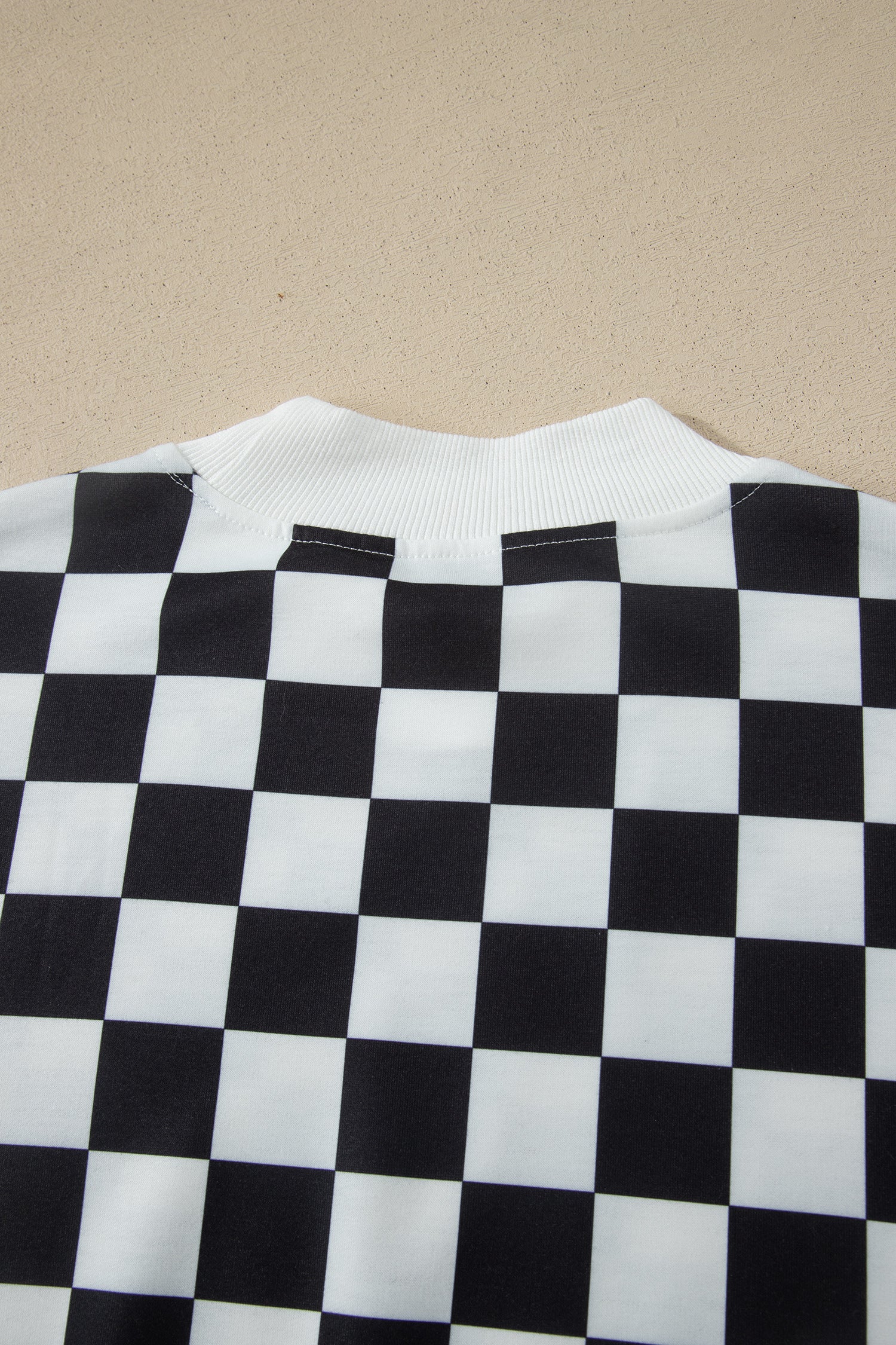Pink Checkered Print Color Block Trim Mock Neck Short Set