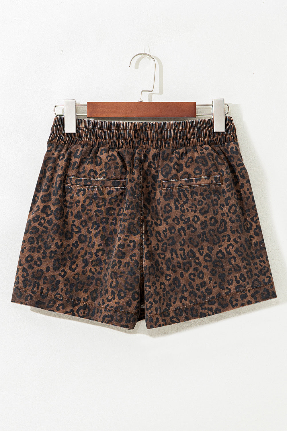 Brown Leopard Print Elastic Waist Drawstring Denim Skort