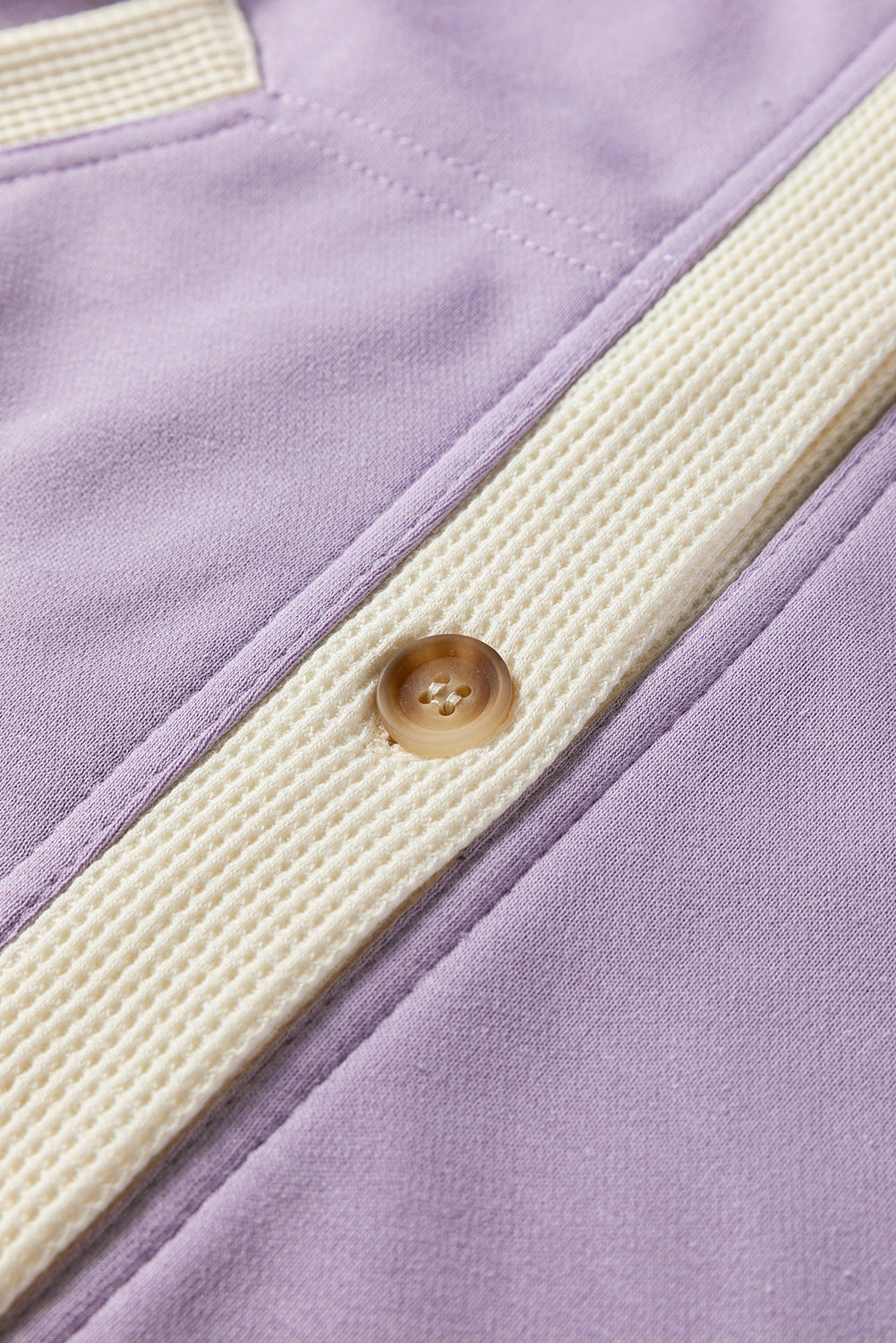 Orchid Petal Waffle Contrast Knit Color Block Patchwork Button Front Oversize Hoodie