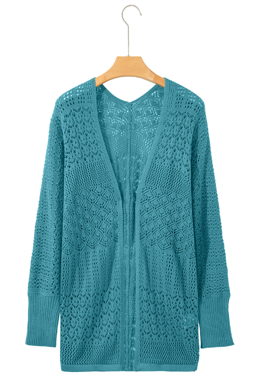 Redwood Burl Mix Pattern Hollowed Knit Open Front Cardigan